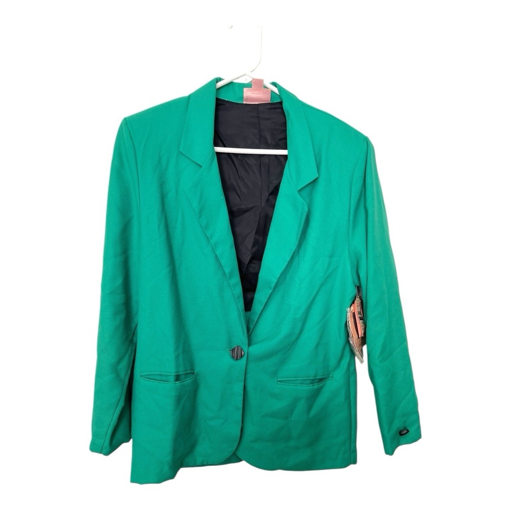 Jaclyn Smith 10 Green Blazer Single Button Padded Shoulder Vintage 80s 90s New